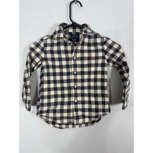 Polo Ralph Lauren Kids Navy Blue White Buffalo Check Button Down Shirt 4 4T